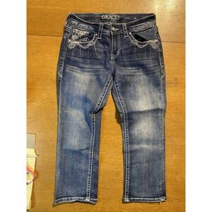 Grace in LA Capri Jeans‎ Size 26 Embellished Pockets Stretch Denim 26x22.5